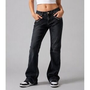 Antique Rivet Womens 32 Black Bootcut Jeans Studded Pockets Denim Stretch 32x32